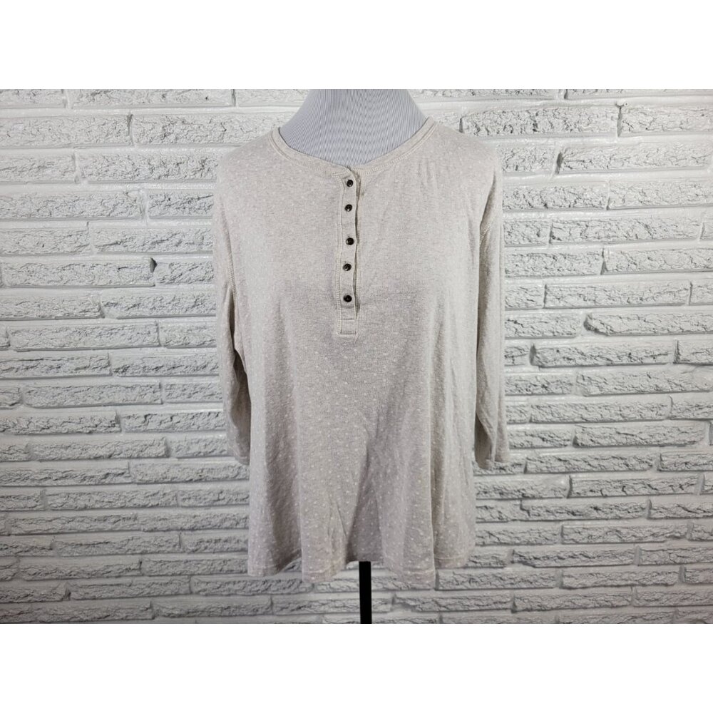 Chaps 1X Plus Size Top Gray Polka Dot Button-Up 3/4 Sleeve 100% Cotton GEO371XE